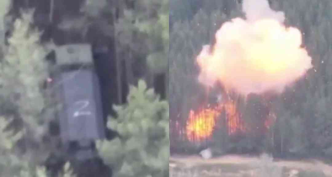 Артилерія ЗСУ влучним пострілом підірвала вантажівку РФ, що «ховалася» серед лісу (ВІДЕО)