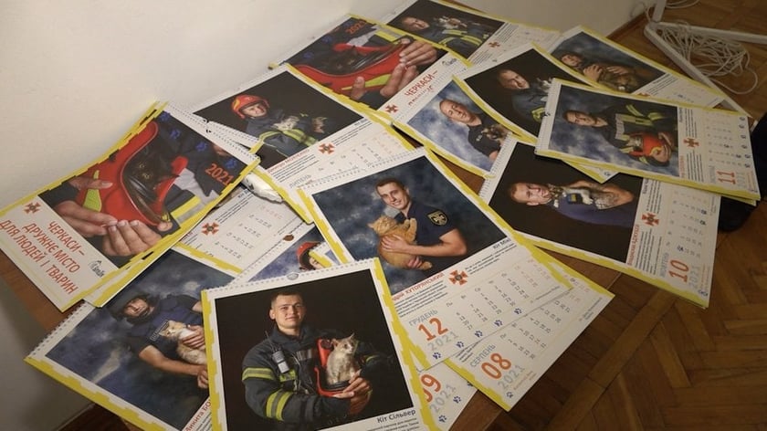 Презентували благодійний календар з українськими рятувальниками і котиками