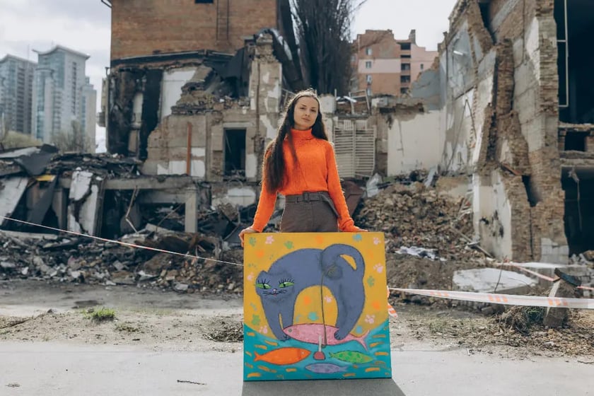 UAnimals розігрує картину, яку врятували після ракетного обстрілу Академії Бойчука в столиці